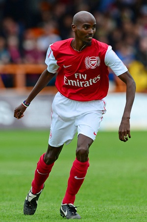 Mo Farah plays in a 2013 charity match in London.
