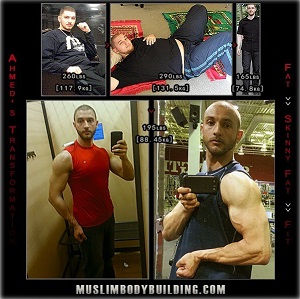 Ahmed's transition from obese to ripped. (MuslimBodybuilding.com)