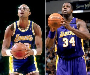 Kareem (left) and Shaq have 10 NBA titles between them.