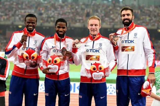Rabah Yousif (far left) with GB's 4 x 400 relay team.